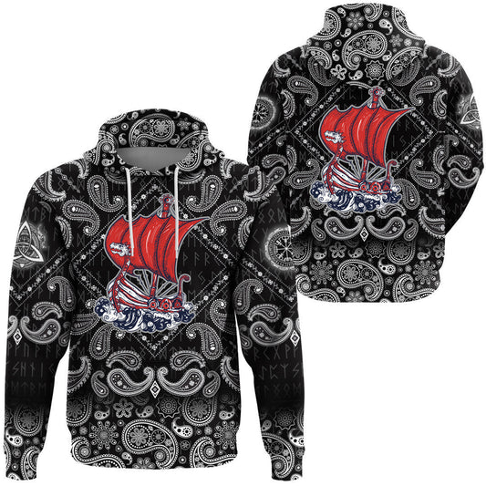 Boat Drakkar Art With Bandana Paisley Style Viking Hoodie