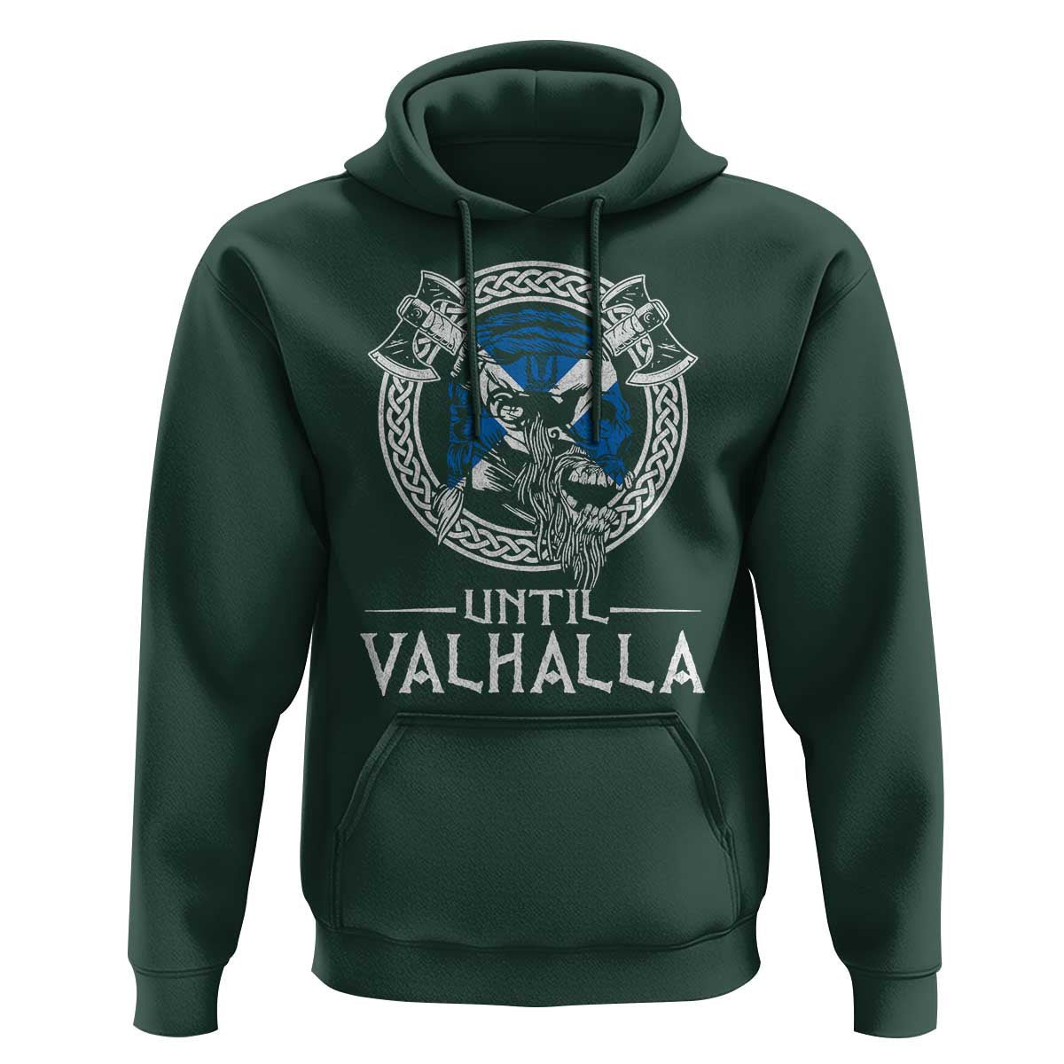 Funny Scottish Until Valhalla Vintage Scottish Flag Skull Viking Hoodie Cotton