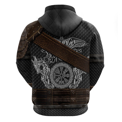 Viking Armor Vegvisir With Silver Chain Link Viking Hoodie