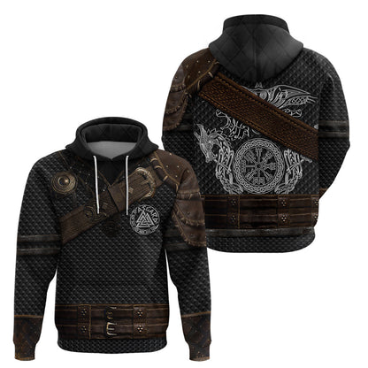 Viking Armor Vegvisir With Silver Chain Link Viking Hoodie