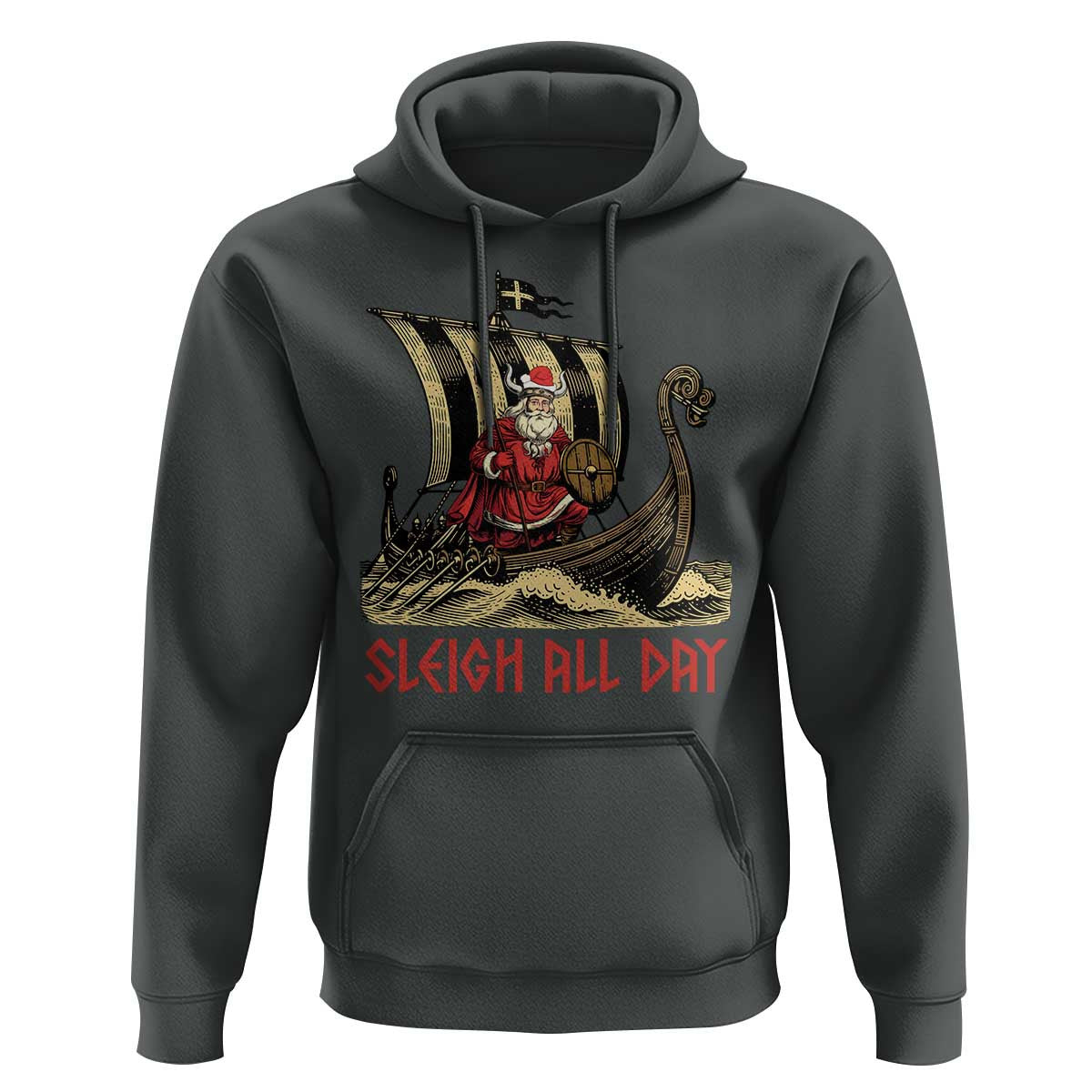 Funny Christmas Santa Sleigh All Day Xmas Pagan Norse Longship Viking Hoodie Cotton