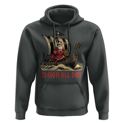 Funny Christmas Santa Sleigh All Day Xmas Pagan Norse Longship Viking Hoodie Cotton