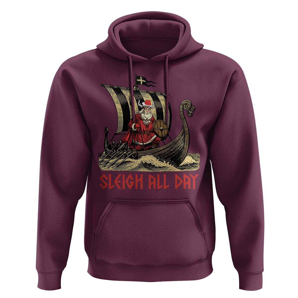 Funny Christmas Santa Sleigh All Day Xmas Pagan Norse Longship Viking Hoodie Cotton