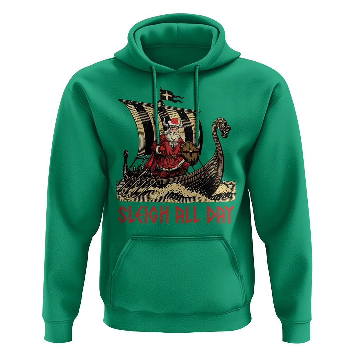 Funny Christmas Santa Sleigh All Day Xmas Pagan Norse Longship Viking Hoodie Cotton