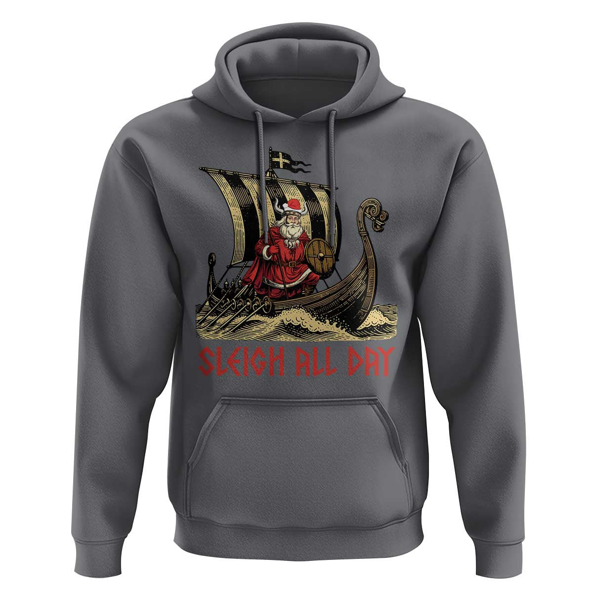 Funny Christmas Santa Sleigh All Day Xmas Pagan Norse Longship Viking Hoodie Cotton