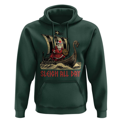 Funny Christmas Santa Sleigh All Day Xmas Pagan Norse Longship Viking Hoodie Cotton