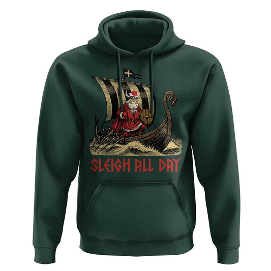 Funny Christmas Santa Sleigh All Day Xmas Pagan Norse Longship Viking Hoodie Cotton