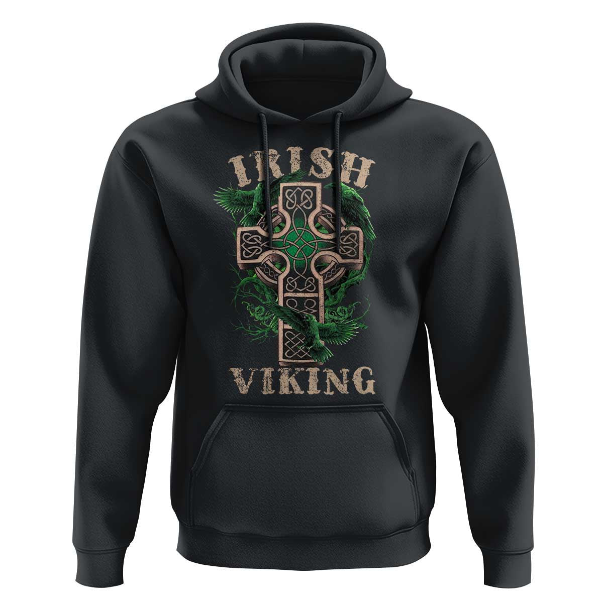 Irish Celtic Cross Odin's Raven Viking Hoodie Cotton