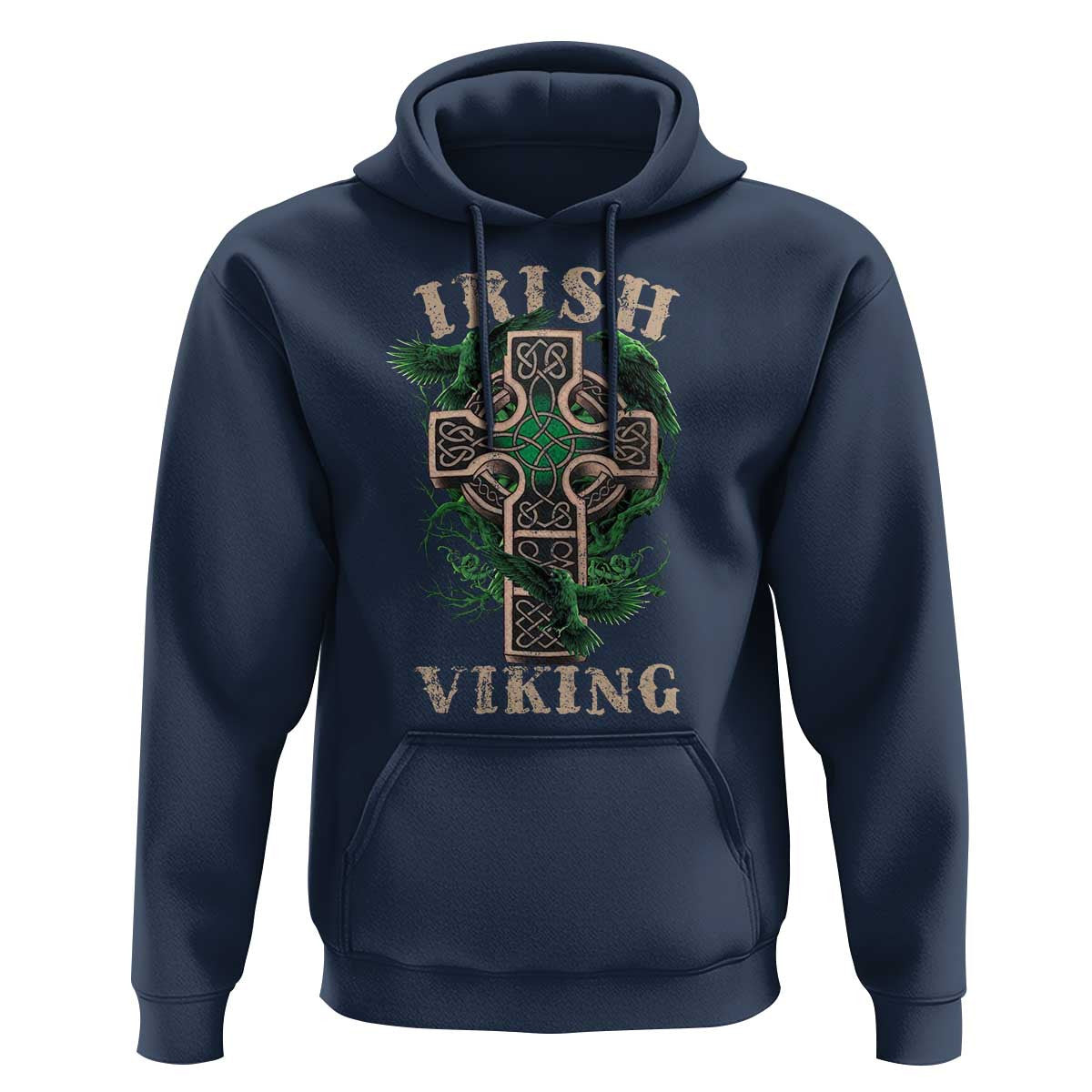 Irish Celtic Cross Odin's Raven Viking Hoodie Cotton