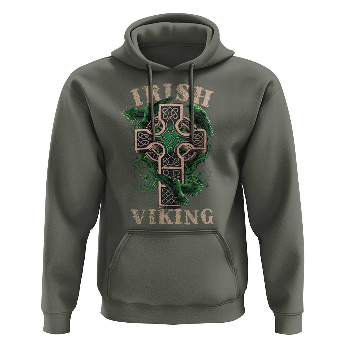 Irish Celtic Cross Odin's Raven Viking Hoodie Cotton