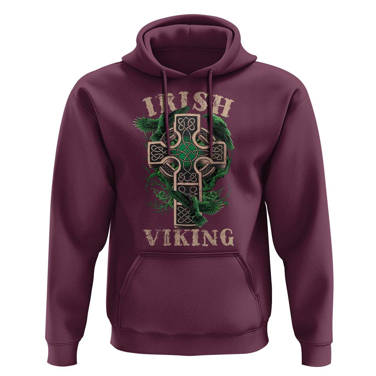 Irish Celtic Cross Odin's Raven Viking Hoodie Cotton