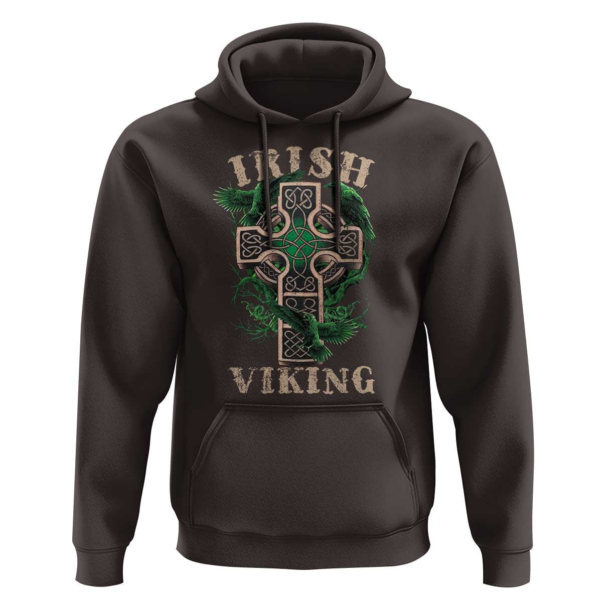 Irish Celtic Cross Odin's Raven Viking Hoodie Cotton