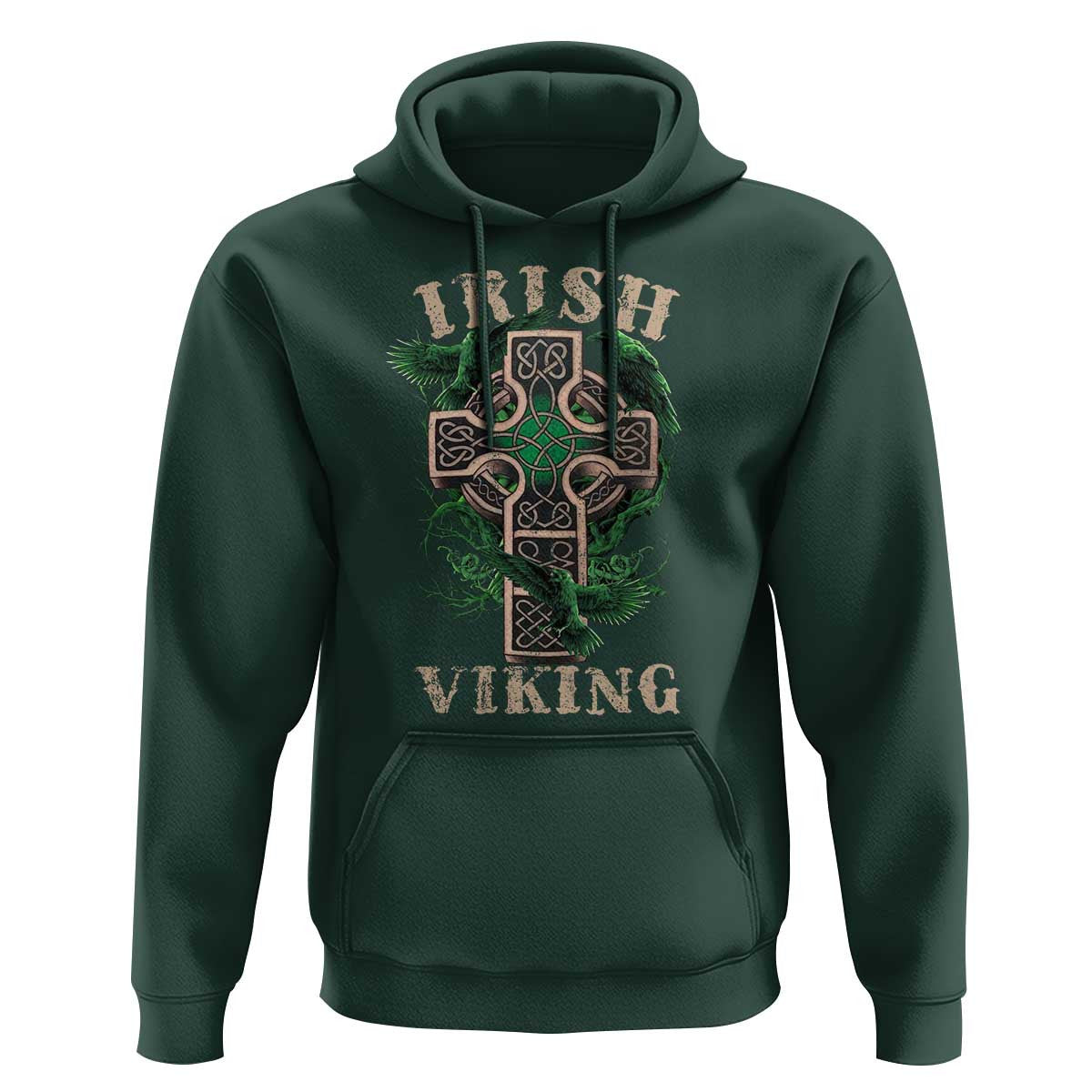 Irish Celtic Cross Odin's Raven Viking Hoodie Cotton