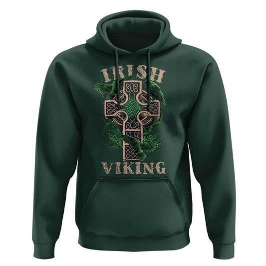 Irish Celtic Cross Odin's Raven Viking Hoodie Cotton