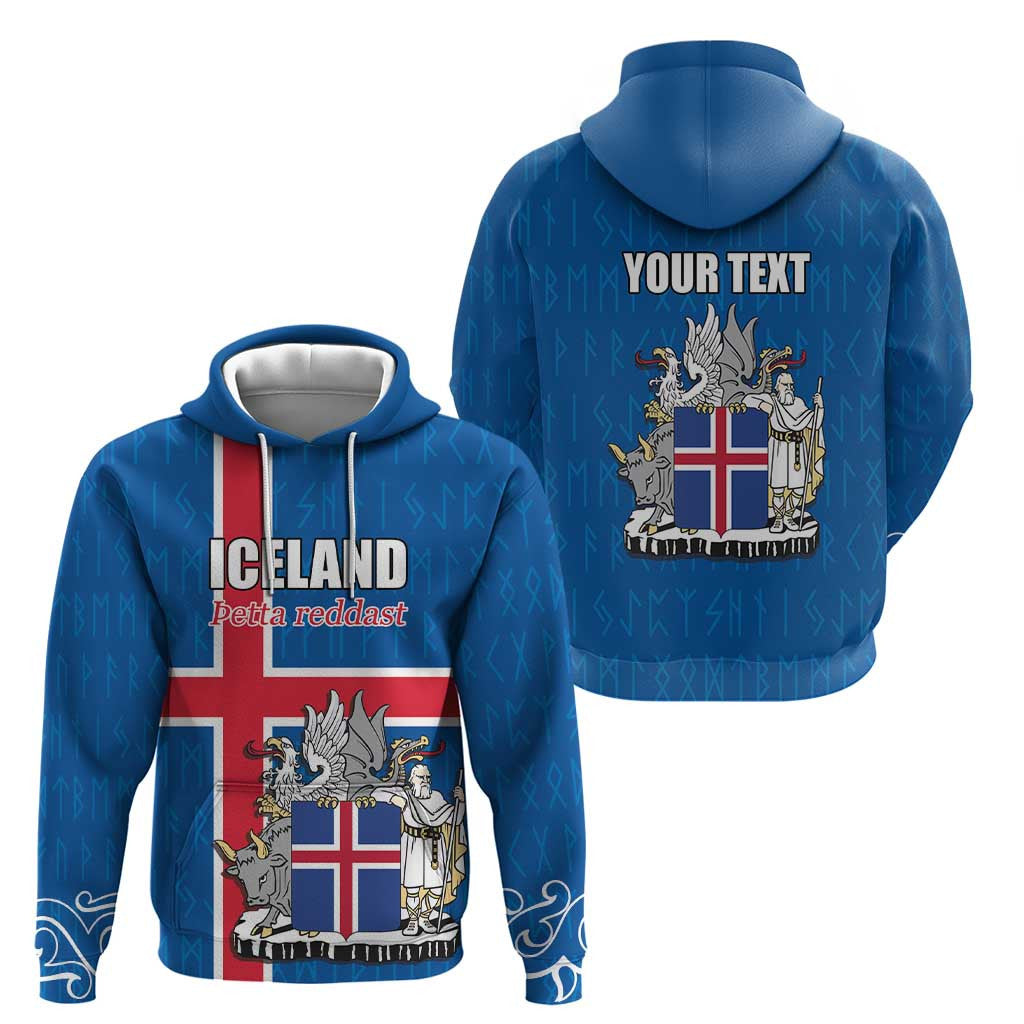 (Custom) Iceland Coat of Arms Runic Alphabet Viking Runes Pattern Viking Hoodie