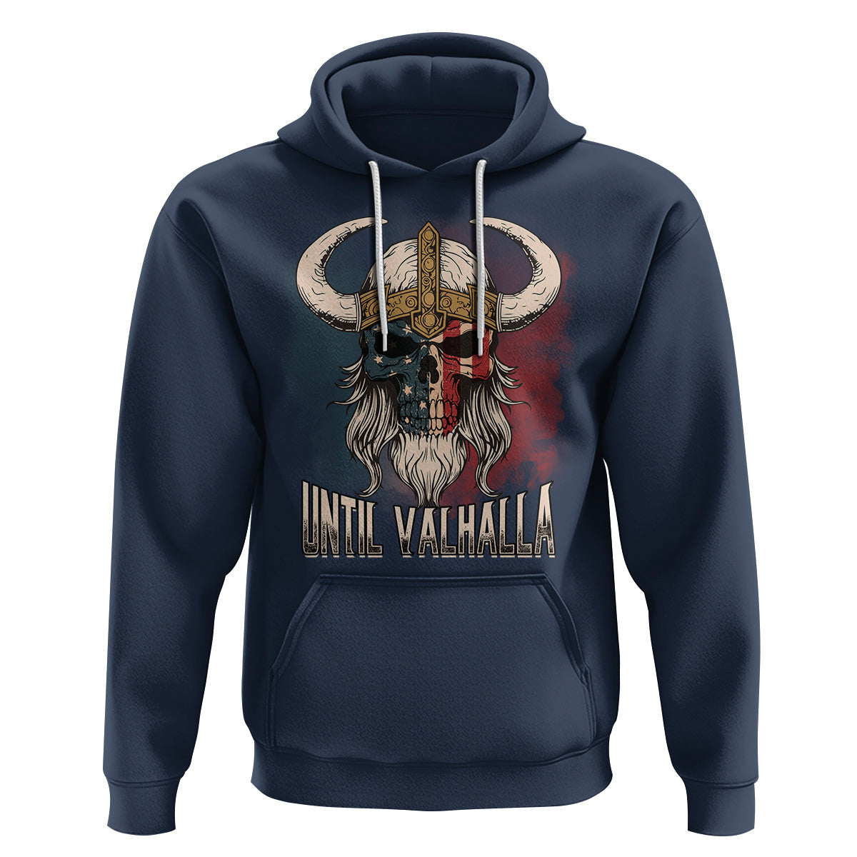 Until Valhalla US Flag Vintage Mythology Viking Hoodie Cotton