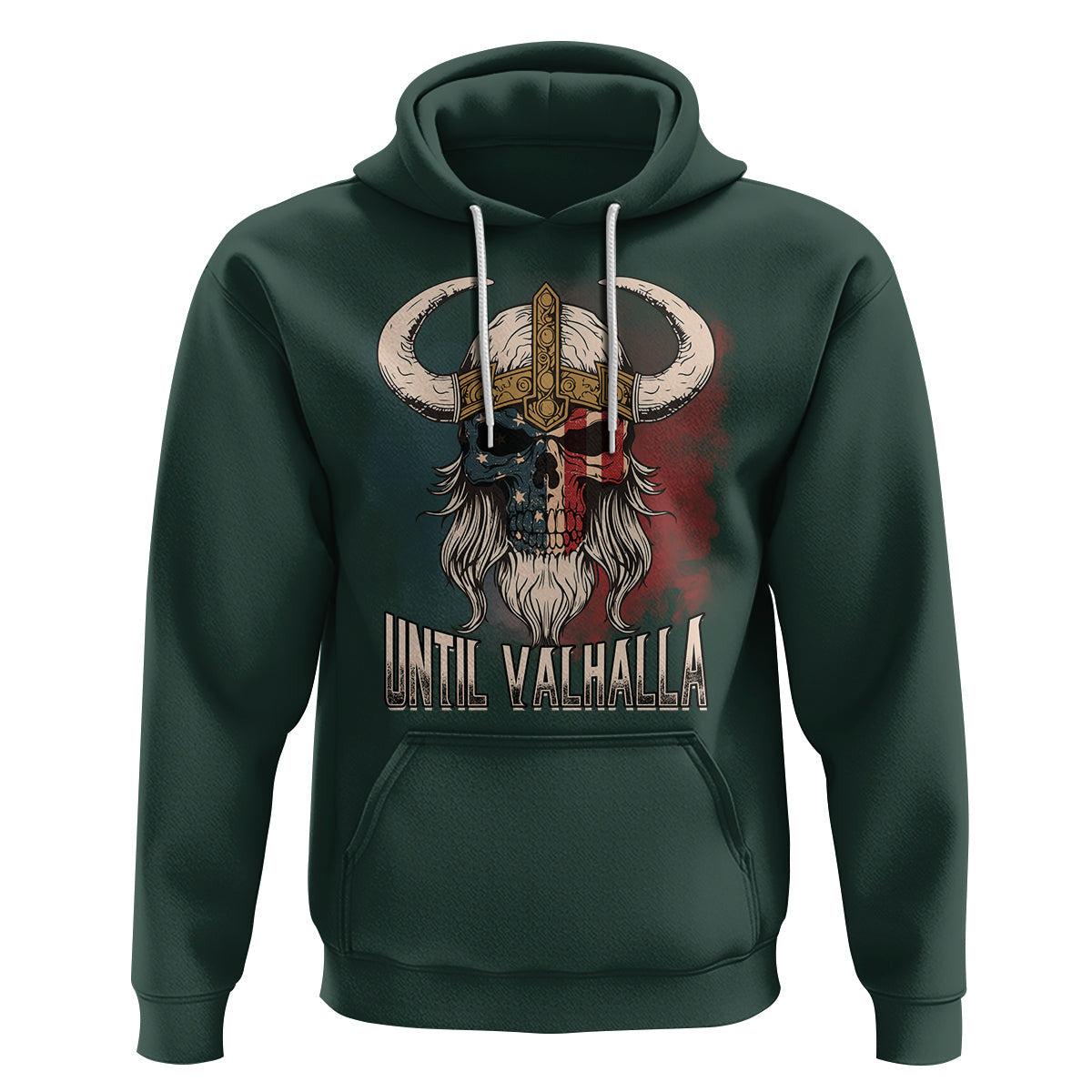 Until Valhalla US Flag Vintage Mythology Viking Hoodie Cotton