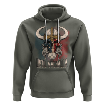 Until Valhalla US Flag Vintage Mythology Viking Hoodie Cotton
