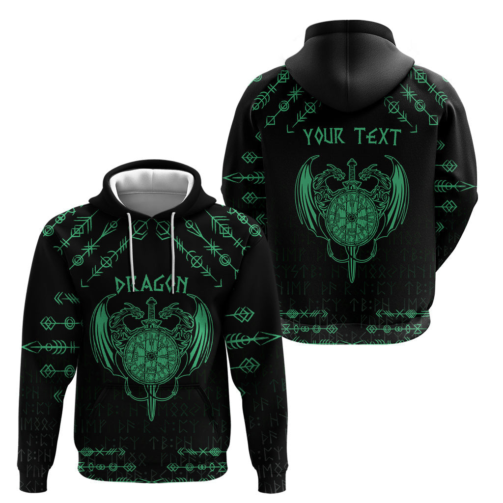(Custom) Viking Dragon Zipper with Sword Green Scandinavian Tattoo Viking Hoodie