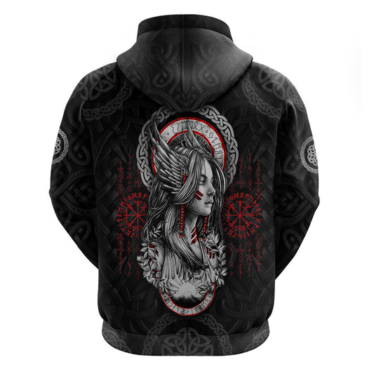 Viking Shieldmaiden with Viking Compass Vegvisir Viking Hoodie