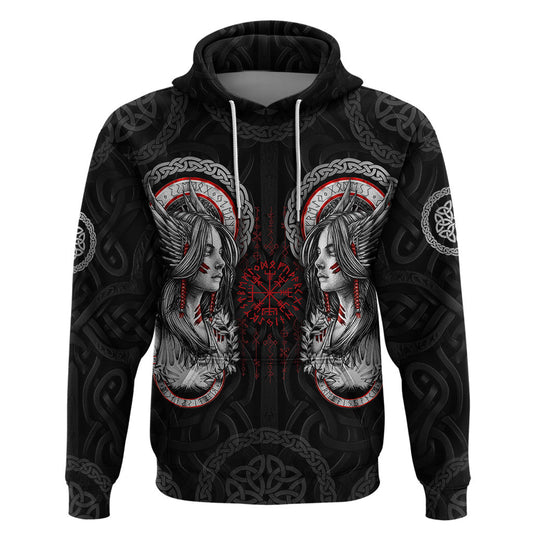 Viking Shieldmaiden with Viking Compass Vegvisir Viking Hoodie