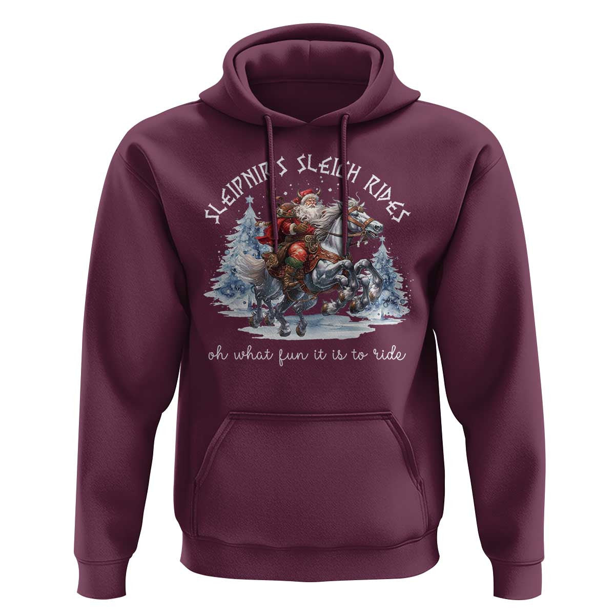 Funny Christmas Santa Sleipnir's Sleigh Rides Oh What Fun It Is To Ride Viking Hoodie Cotton