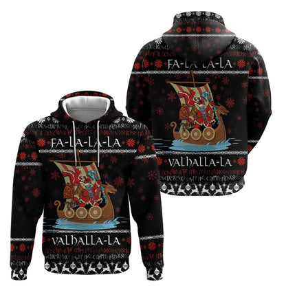 Vikings Christmas Zipper Santa Warrior on The Viking Ship with Xmas and Snowflake Pattern Viking Hoodie