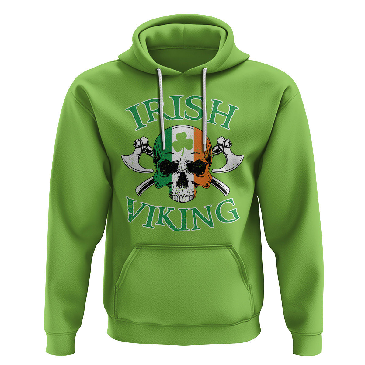 St. Patrick's Day Irish Viking Skull Lucky Shamrocks Ireland Flag Viking Hoodie Cotton