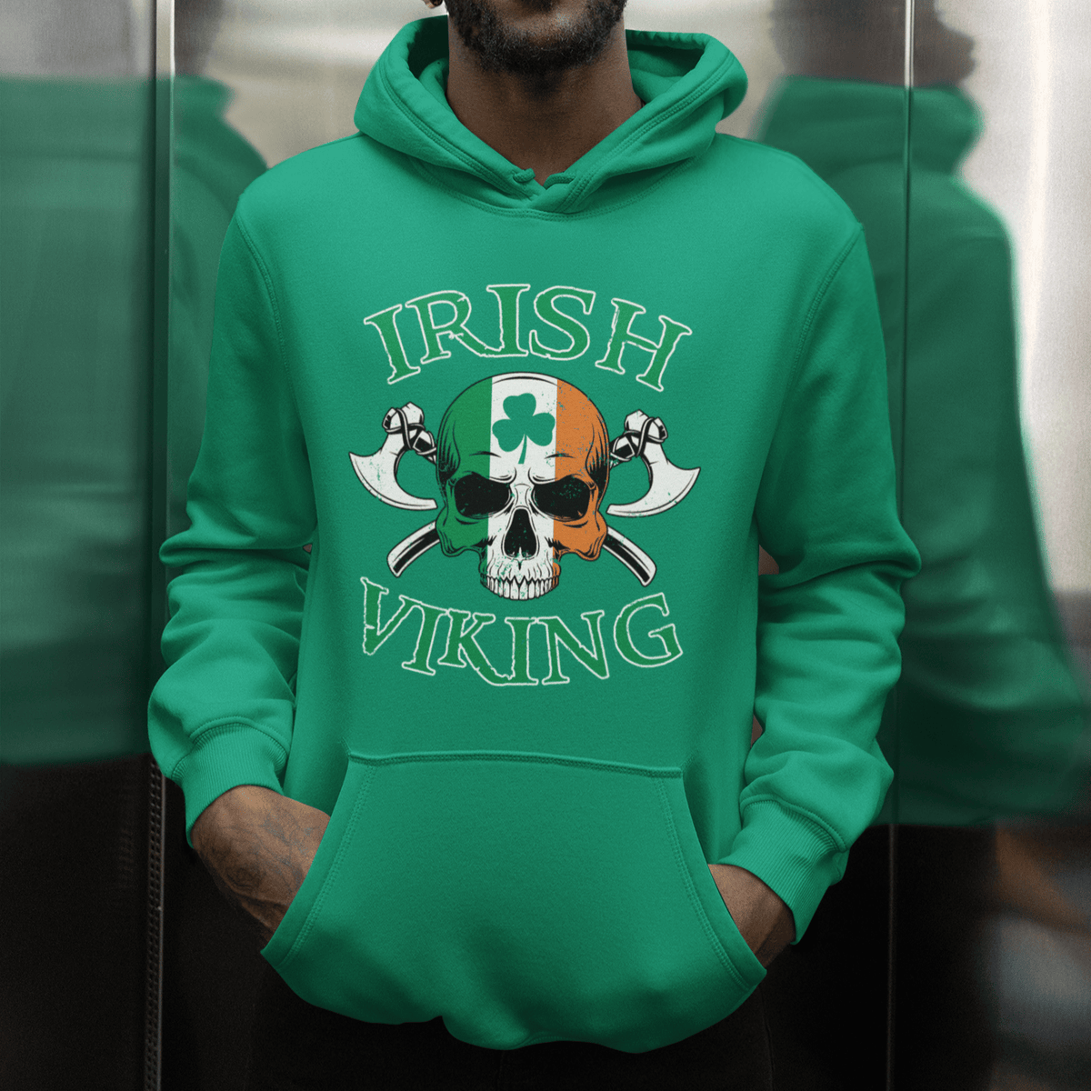 St. Patrick's Day Irish Viking Skull Lucky Shamrocks Ireland Flag Viking Hoodie Cotton