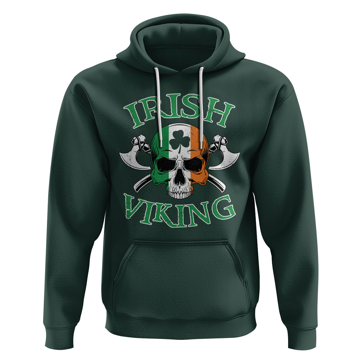 St. Patrick's Day Irish Viking Skull Lucky Shamrocks Ireland Flag Viking Hoodie Cotton