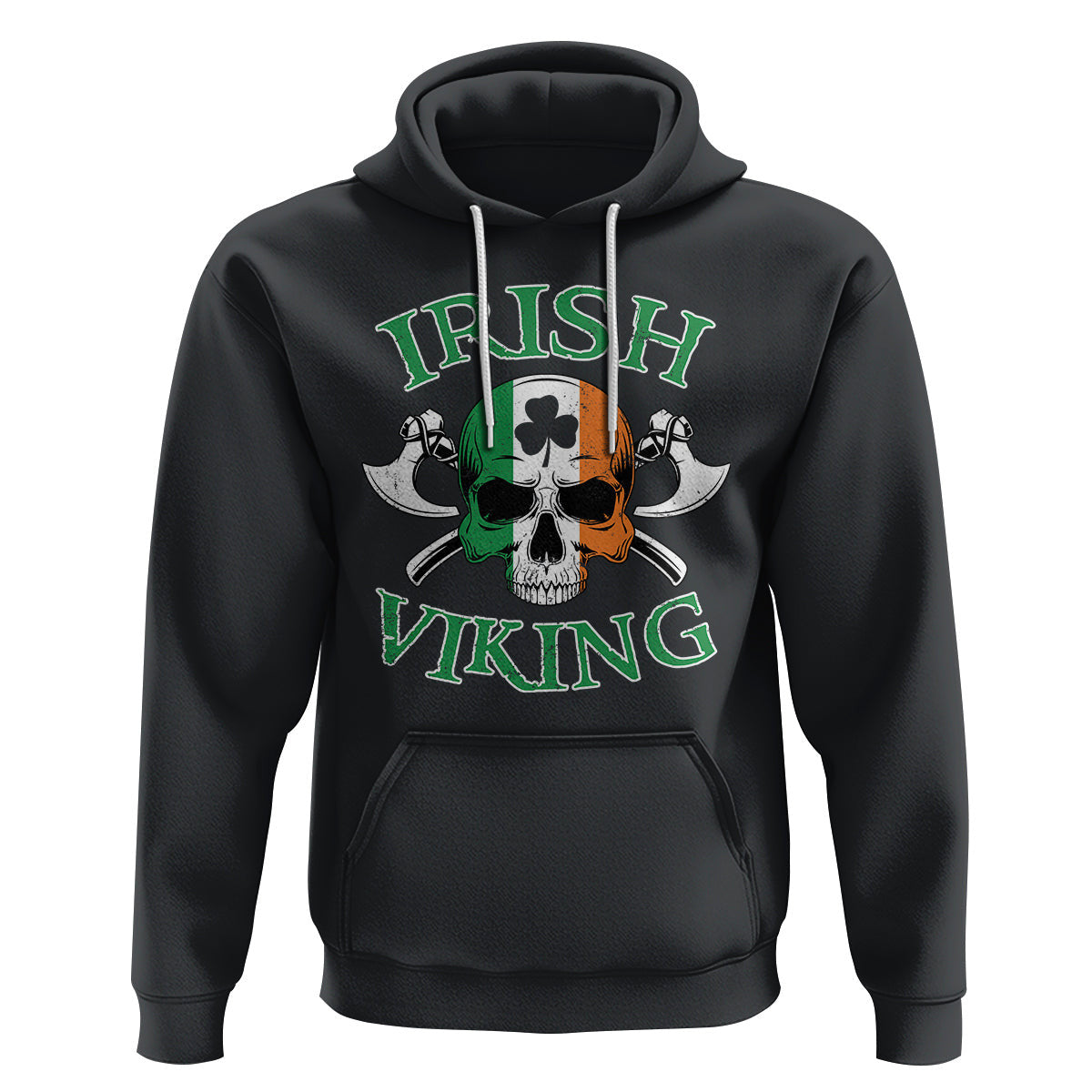 St. Patrick's Day Irish Viking Skull Lucky Shamrocks Ireland Flag Viking Hoodie Cotton