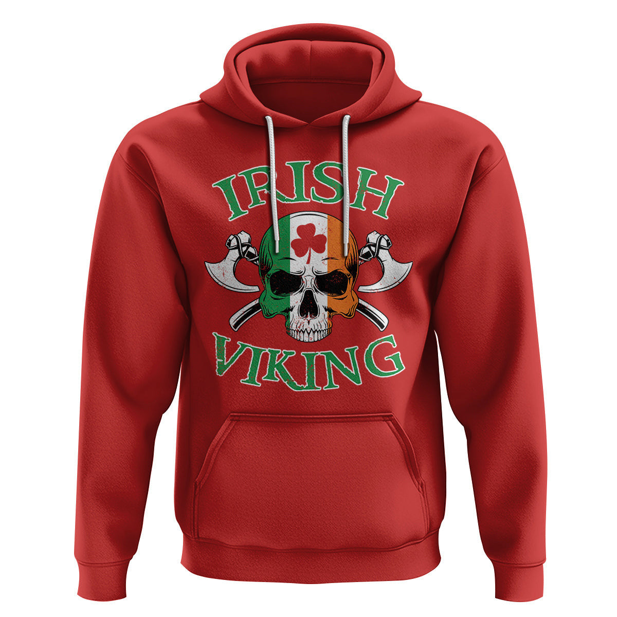 St. Patrick's Day Irish Viking Skull Lucky Shamrocks Ireland Flag Viking Hoodie Cotton