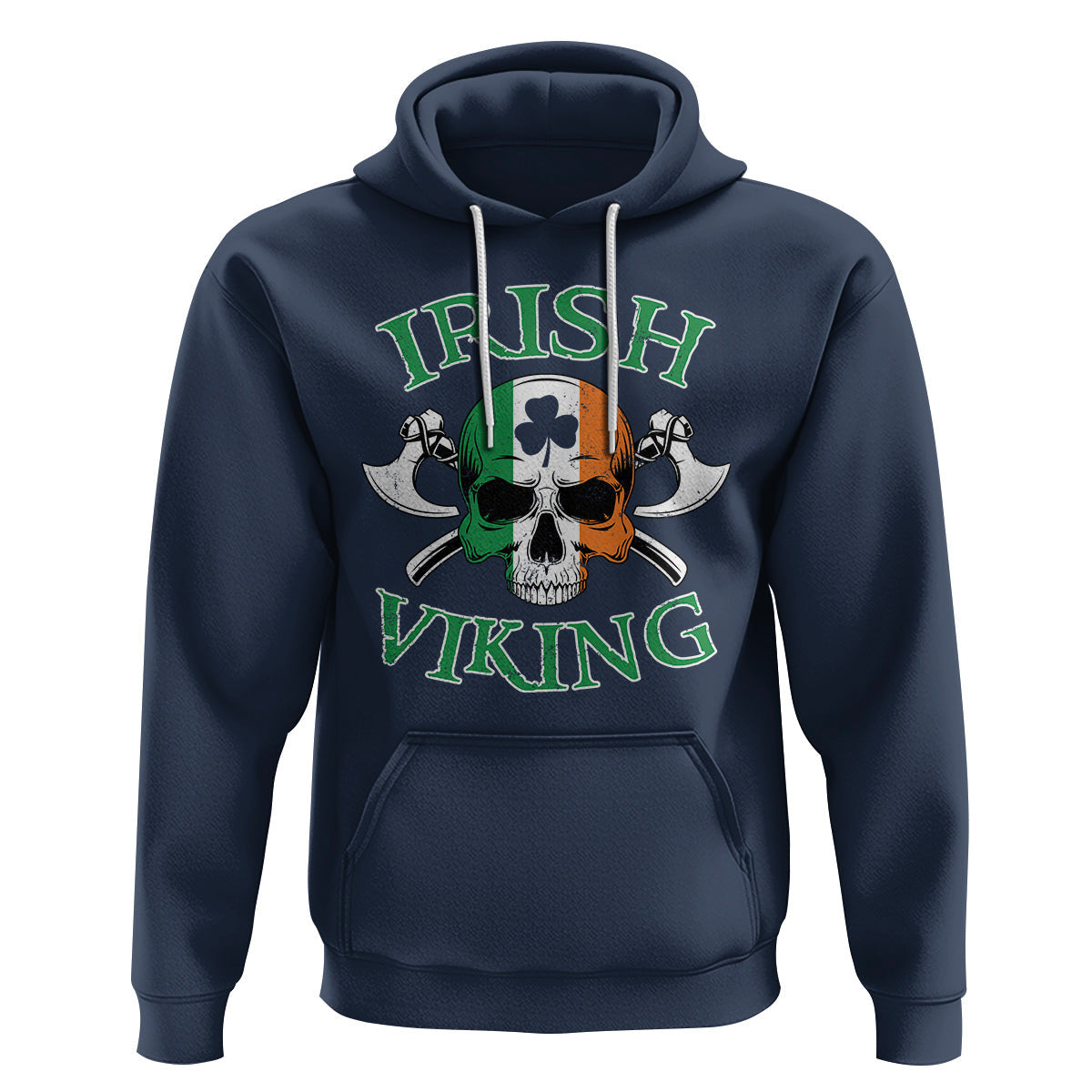 St. Patrick's Day Irish Viking Skull Lucky Shamrocks Ireland Flag Viking Hoodie Cotton
