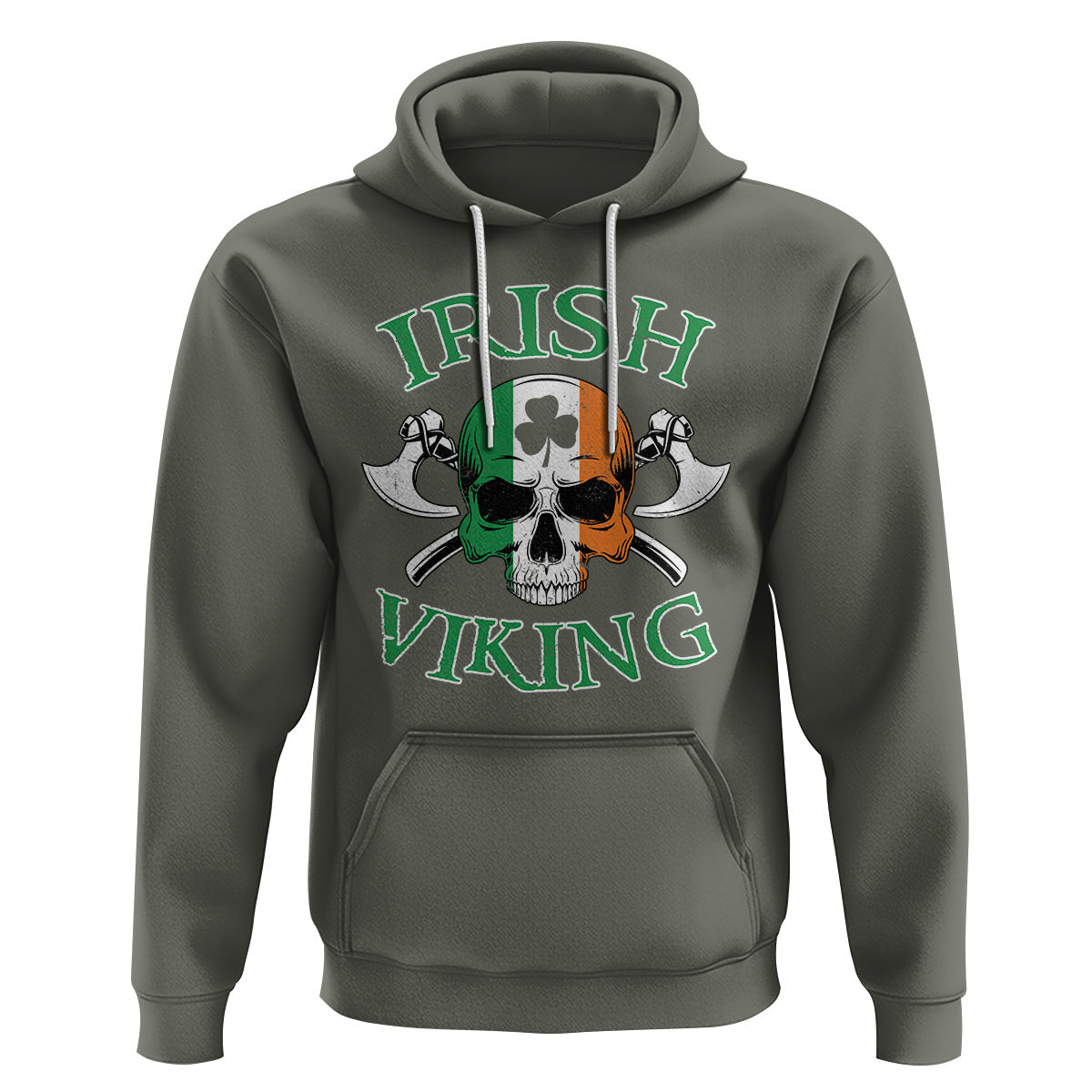 St. Patrick's Day Irish Viking Skull Lucky Shamrocks Ireland Flag Viking Hoodie Cotton