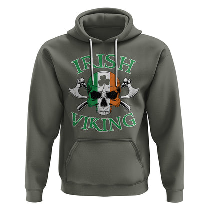 St. Patrick's Day Irish Viking Skull Lucky Shamrocks Ireland Flag Viking Hoodie Cotton