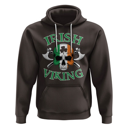 St. Patrick's Day Irish Viking Skull Lucky Shamrocks Ireland Flag Viking Hoodie Cotton