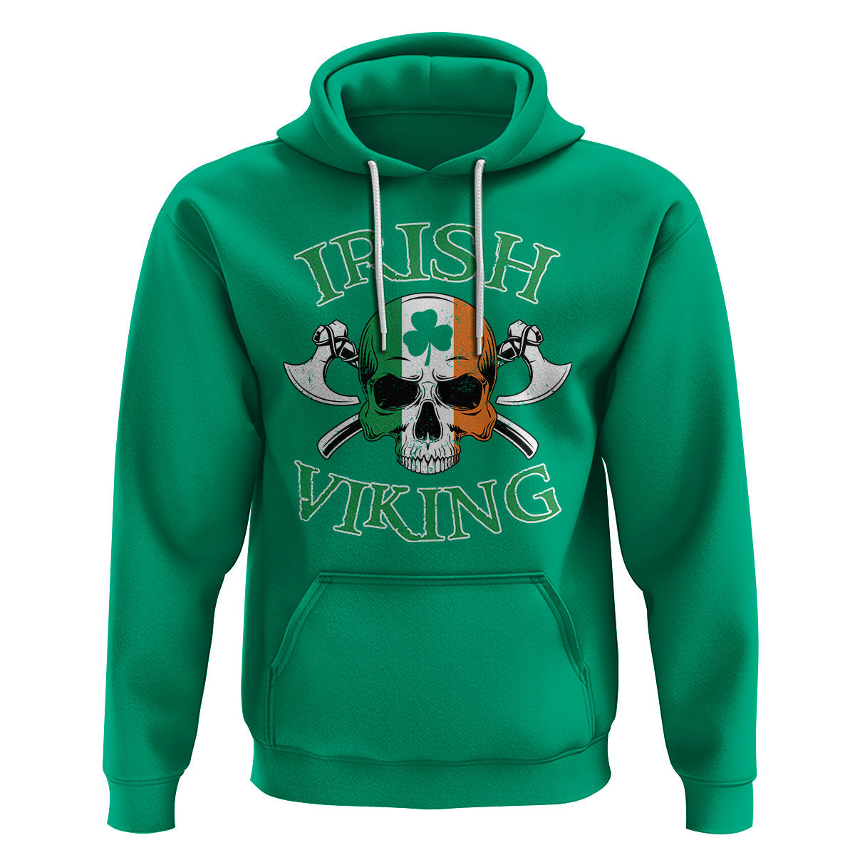 St. Patrick's Day Irish Viking Skull Lucky Shamrocks Ireland Flag Viking Hoodie Cotton