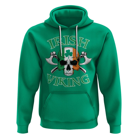 St. Patrick's Day Irish Viking Skull Lucky Shamrocks Ireland Flag Viking Hoodie Cotton