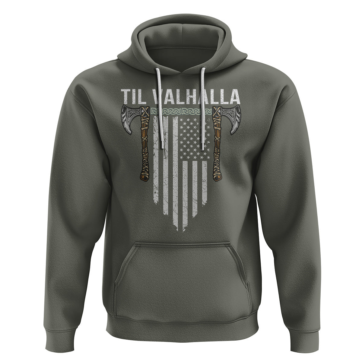 Til Valhalla American Axe Flag Norse Mythology Viking Hoodie Cotton