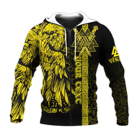 (Custom) Valknut Raven Symbol Celtic Vegvisir Yellow Color Viking Hoodie