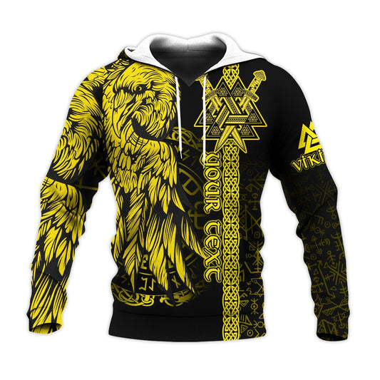 (Custom) Valknut Raven Symbol Celtic Vegvisir Yellow Color Viking Hoodie