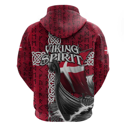 Denmark Viking Longship Norse Rune & Celtic Cross Danish Flag Viking Hoodie