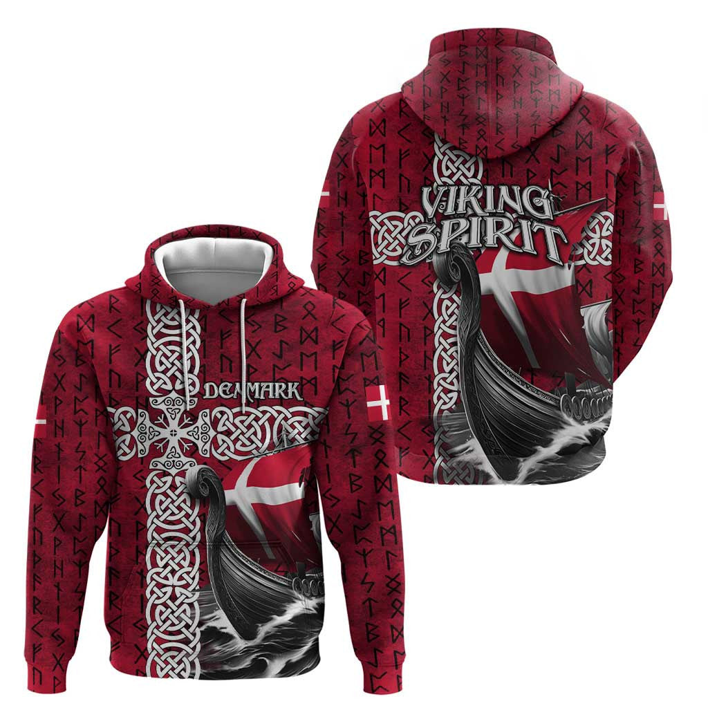 Denmark Viking Longship Norse Rune & Celtic Cross Danish Flag Viking Hoodie
