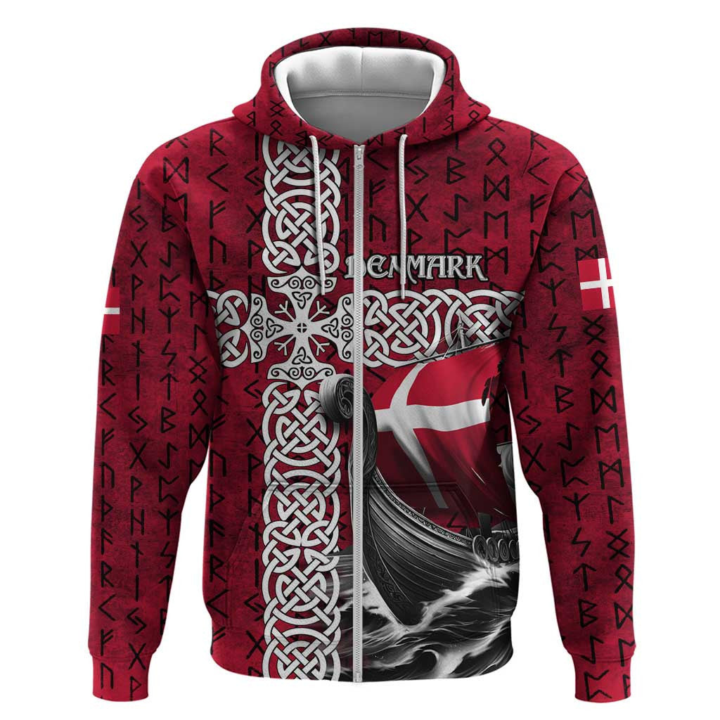 Denmark Viking Longship Norse Rune & Celtic Cross Danish Flag Viking Hoodie