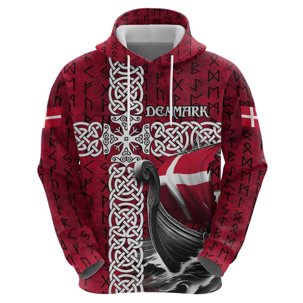 Denmark Viking Longship Norse Rune & Celtic Cross Danish Flag Viking Hoodie