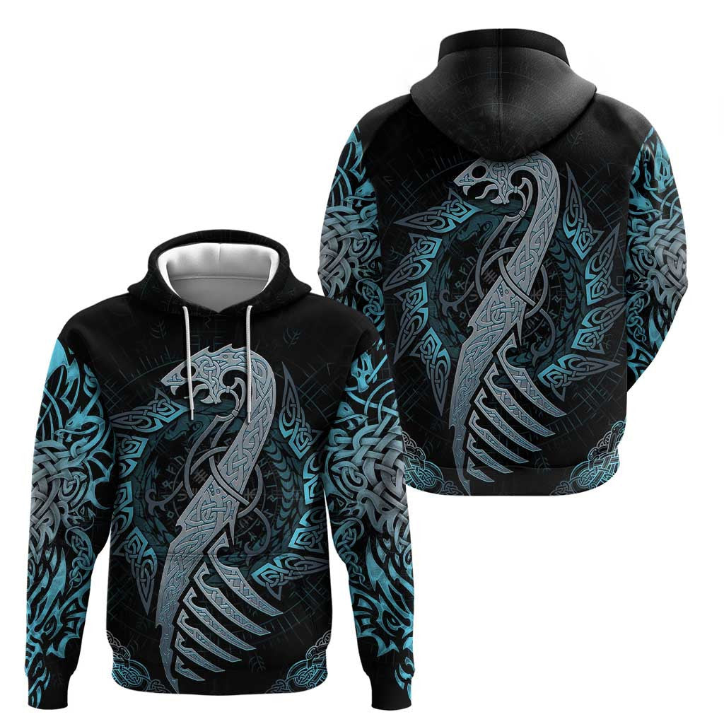 Dragon Viking With Runes Blue Black Viking Hoodie
