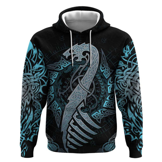 Dragon Viking With Runes Blue Black Viking Hoodie
