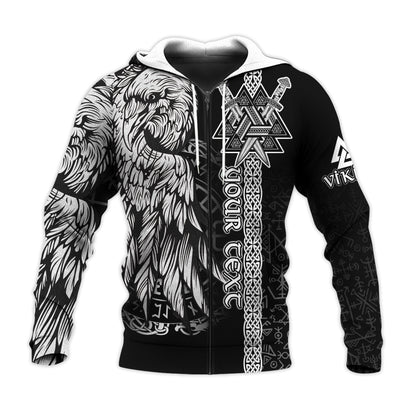 (Custom) Valknut Raven Symbol Celtic Vegvisir Black Color Viking Hoodie