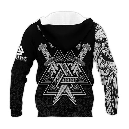 (Custom) Valknut Raven Symbol Celtic Vegvisir Black Color Viking Hoodie