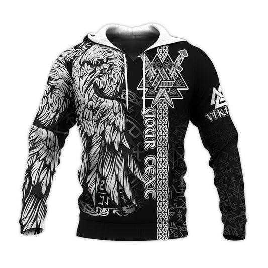 (Custom) Valknut Raven Symbol Celtic Vegvisir Black Color Viking Hoodie